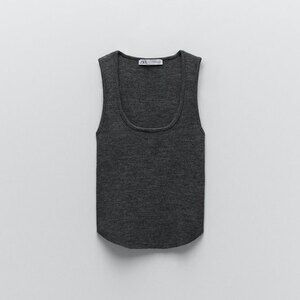 Gray Zara Ribbed Knit Wool-Blend Sleeveless Tank Top (NWT)
